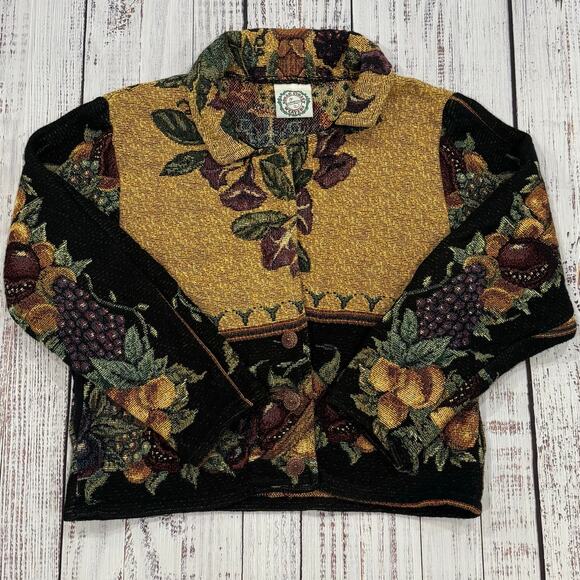 Sugar Street Weavers Tapestry Jacket OS Floral Fruit Boho Cottagecore USA - Picture 1 of 10
